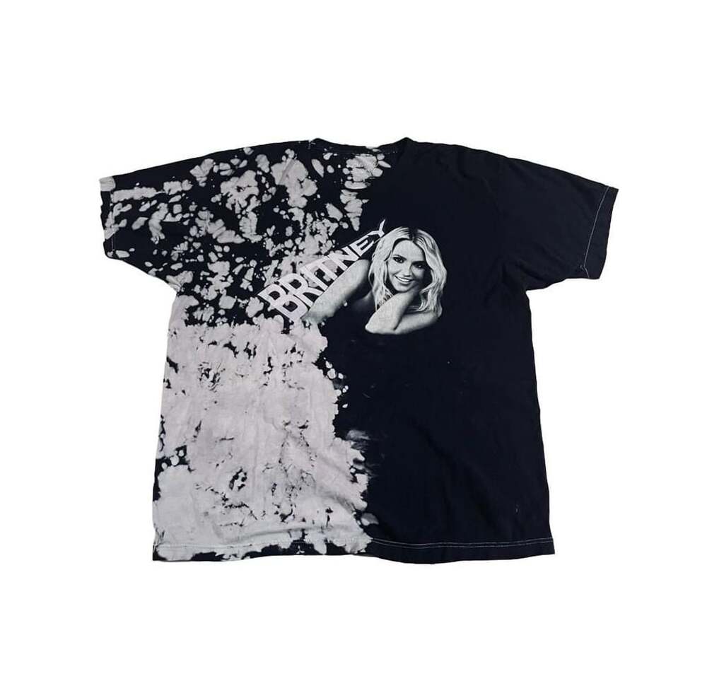 Britney Spears Black and White Bleach Tie-Dye Graphic T-Shirt